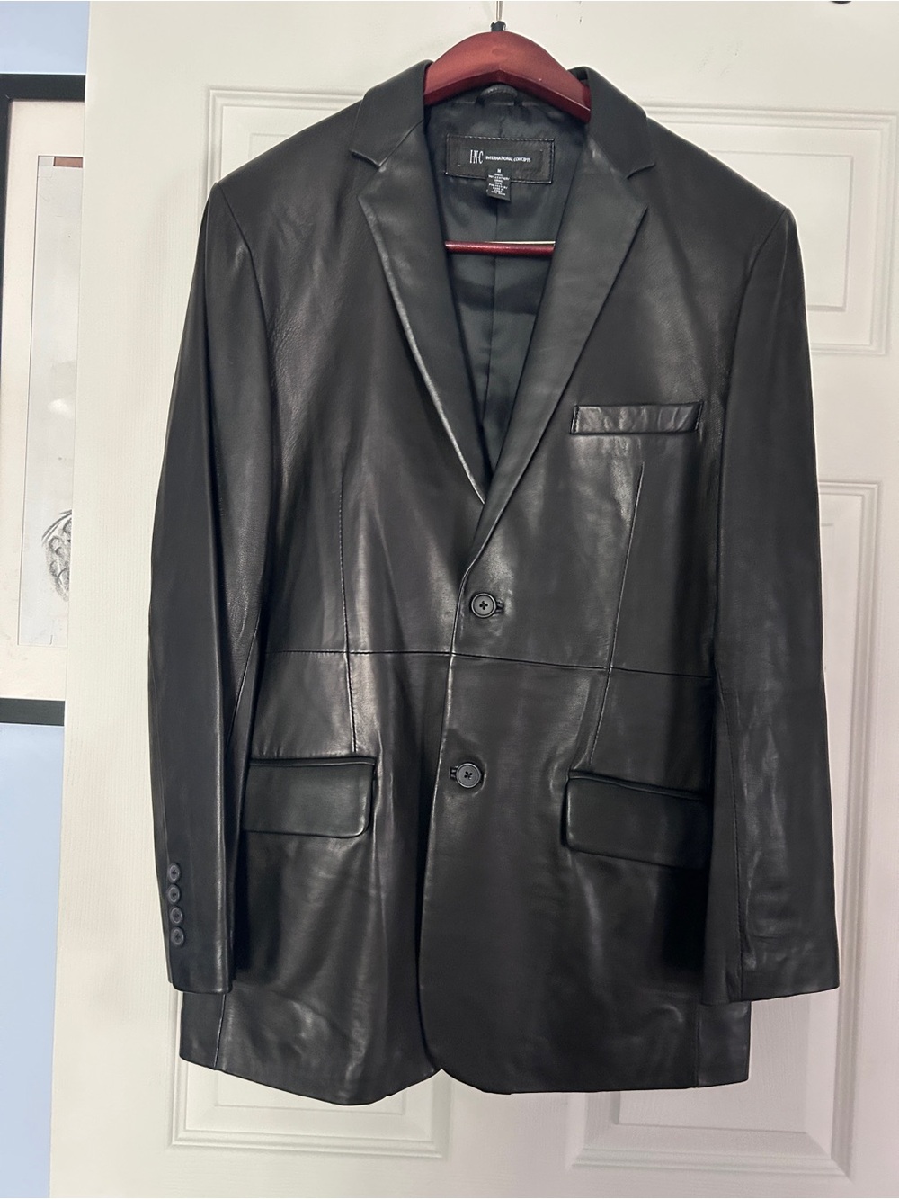 INC International Concepts Black Leather Sport Coat Blazer